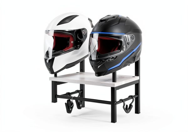 YTYLSJ Motorcycle Helmet Rack Metal Wood Detachable-2
