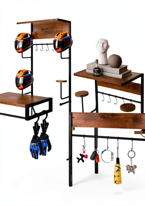 Motorcycle Helmet Rack NANXITU MTTKJ-01 Wall‑Mount Heavy‑Duty Ironwood-3