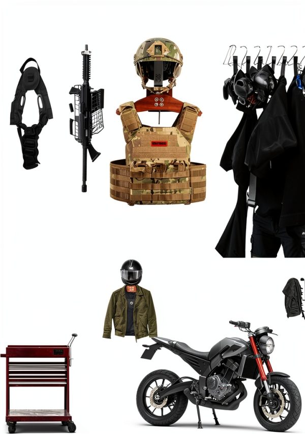 OneTigris Tactical Wall Rack Black Walnut 2 Tier Helmet Vest Mount-2