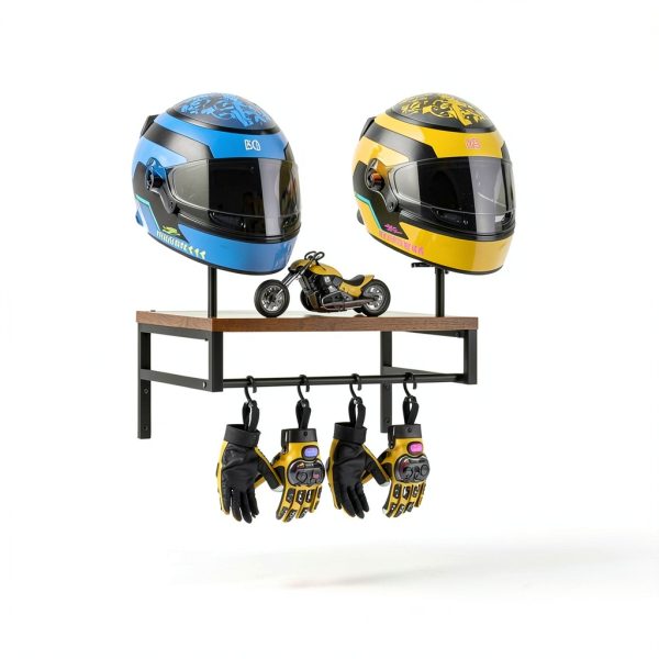 BORISI Helmet Wall Mount 4-in-1 Metal Wood Retro Black-7
