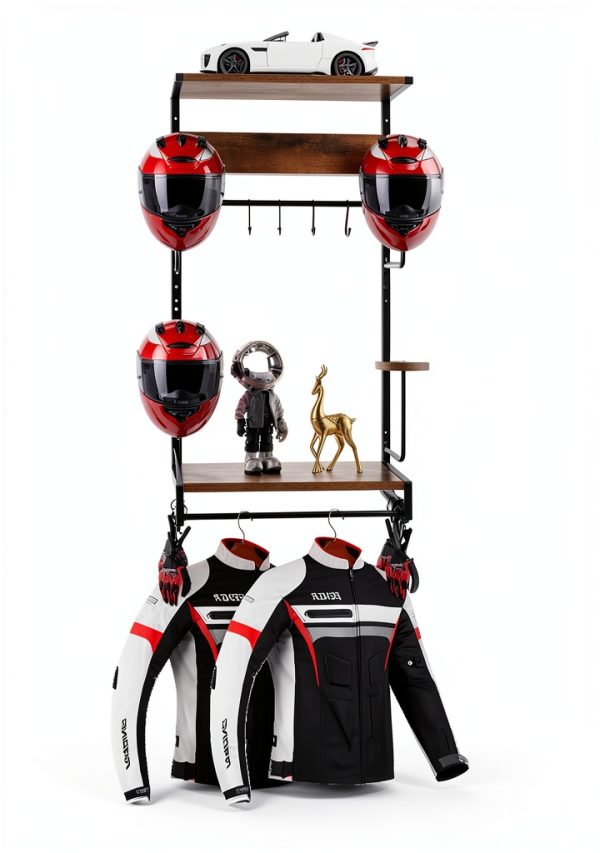 Motorcycle Helmet Rack NANXITU MTTKJ-01 Wall‑Mount Heavy‑Duty Ironwood-6