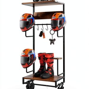 Motorcycle Helmet Rack NANXITU MTTKJ-01 Wall‑Mount Heavy‑Duty Ironwood-0