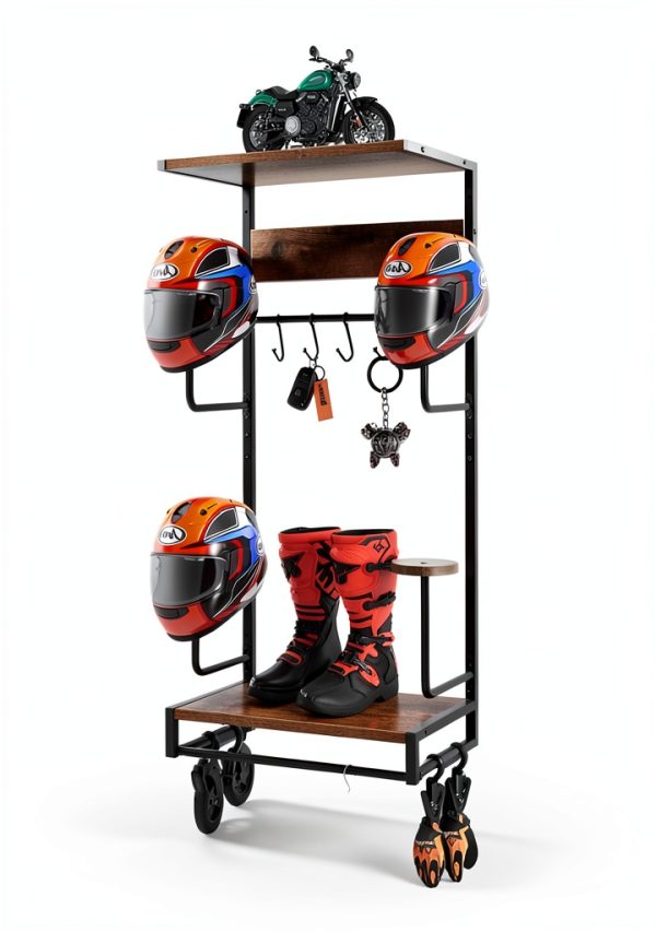 Motorcycle Helmet Rack NANXITU MTTKJ-01 Wall‑Mount Heavy‑Duty Ironwood-0