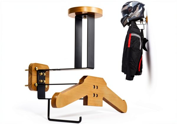 Helmet Holder zackal Wall Mount with Adjustable Wood Tray - Brown-0