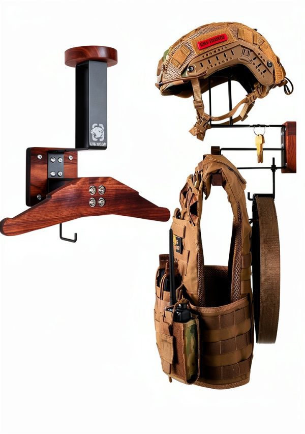 OneTigris Tactical Wall Rack Black Walnut 2 Tier Helmet Vest Mount-0