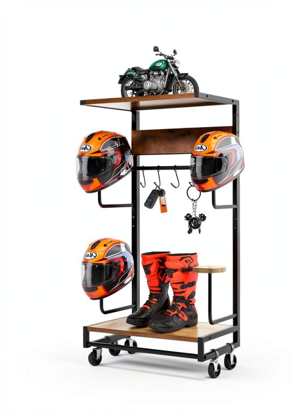 Motorcycle Helmet Rack NANXITU MTTKJ-01 Wall‑Mount Heavy‑Duty Ironwood-4