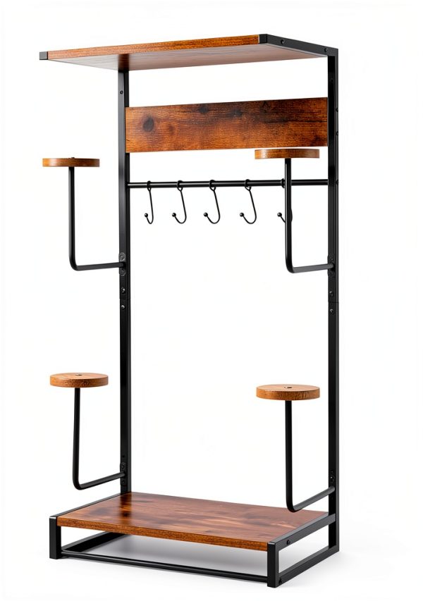 Motorcycle Helmet Rack NANXITU MTTKJ-01 Wall‑Mount Heavy‑Duty Ironwood-1