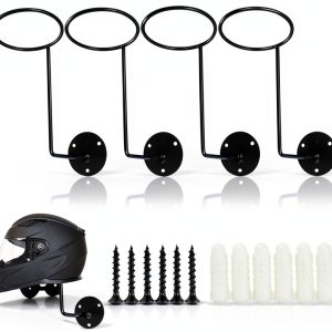 TIHOOD Black Wall Mount Helmet Holder 3 Hooks Minimalist Iron Rack-0