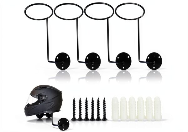 TIHOOD Black Wall Mount Helmet Holder 3 Hooks Minimalist Iron Rack-0