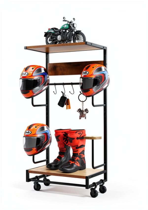 Motorcycle Helmet Rack NANXITU MTTKJ-01 Wall‑Mount Heavy‑Duty Ironwood-2