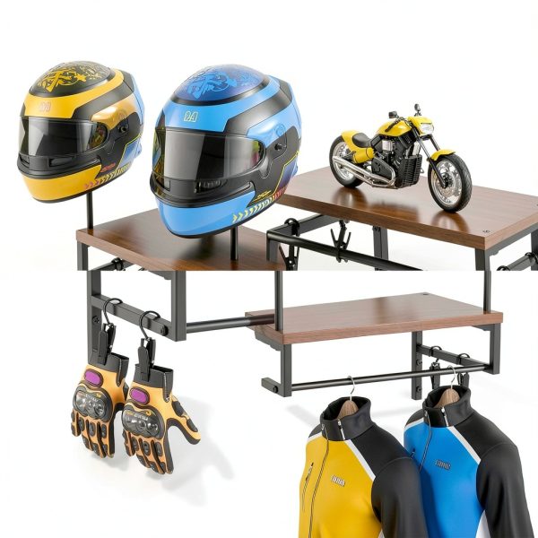 BORISI Helmet Wall Mount 4-in-1 Metal Wood Retro Black-3