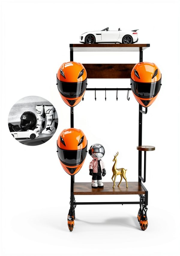Motorcycle Helmet Rack NANXITU MTTKJ-01 Wall‑Mount Heavy‑Duty Ironwood-5