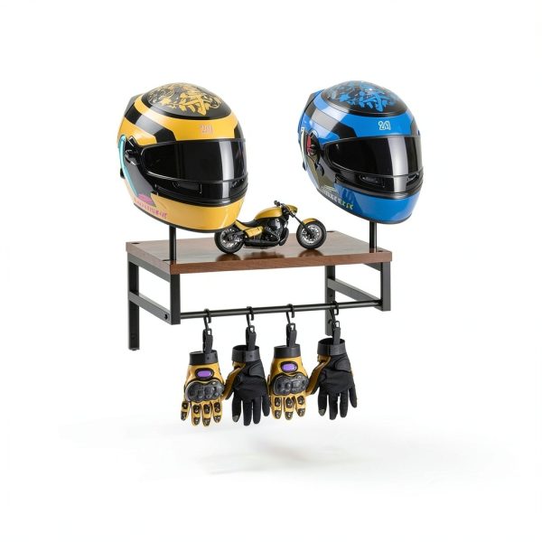 BORISI Helmet Wall Mount 4-in-1 Metal Wood Retro Black-5