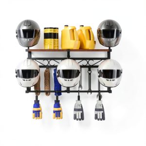 Motorcycle Helmet Rack HOOBRO Wall-Mount Iron Wood Storage 31.7" L-0