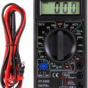 DT-830B Multifunctional Digital Ohm Tester with Large Screen Display for Laboratories and Factories, Insulated and Nonslip Test Leads (DT-830B Black)-0